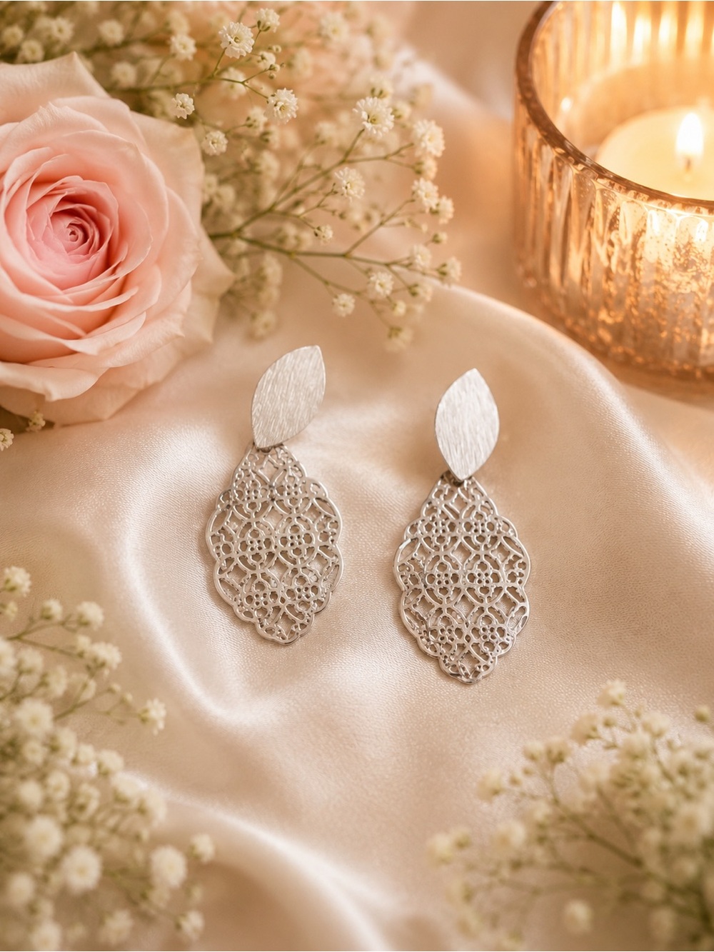 Fashion Jewelry Silver Filigree Drop Earrings